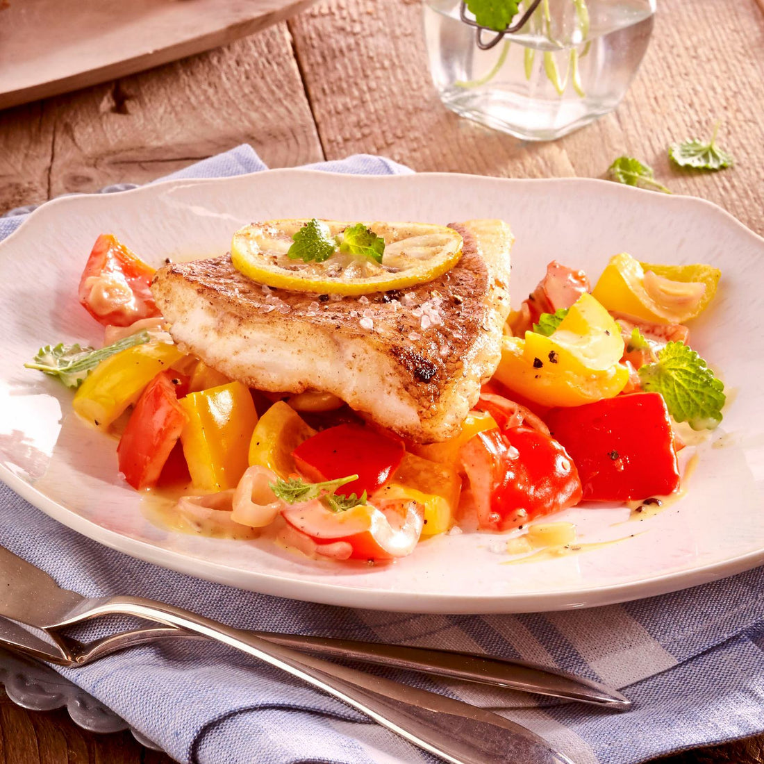 Rasantes Fischfilet auf Paprikagemüse