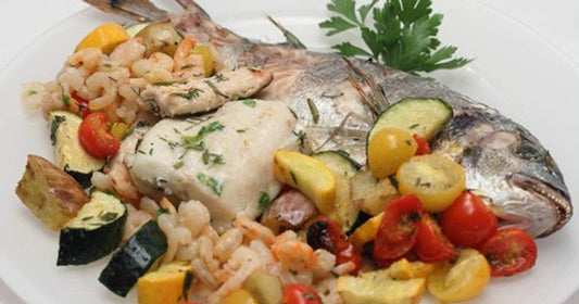 Fischplatte mit mediterranem Gemüse