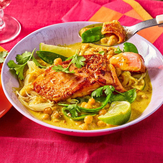 Lachs-Curry mit Glasnudeln