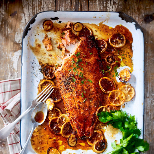 Ofenlachs mit Zitrone und Honig
