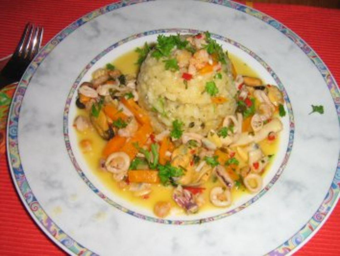 Kräuterrisotto mit Meeresfrüchten