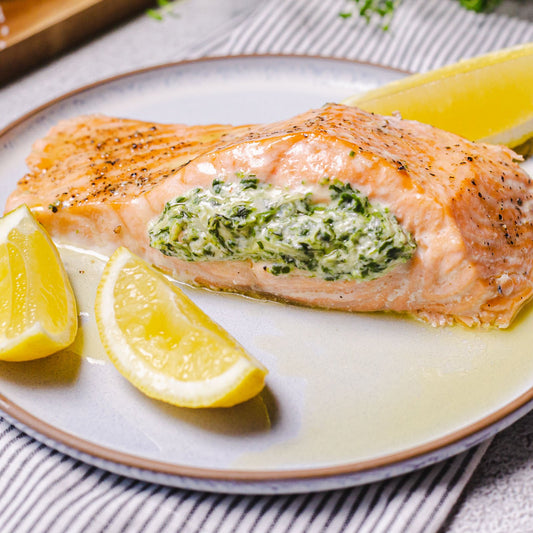 Gefüllter Ofen-Lachs mit Spinat und Frischkäse