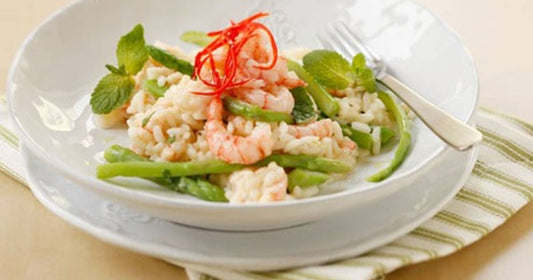 Spargelrisotto mit Shrimps