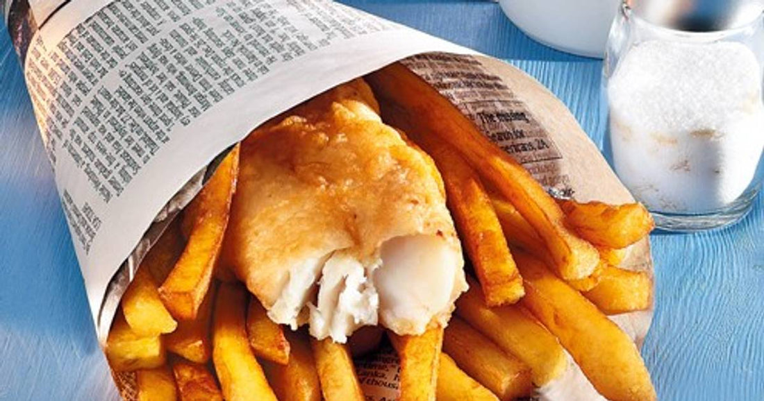 Fisch und Chips mit Picadillysauce