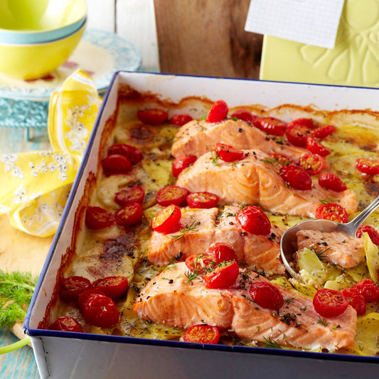 Kartoffel-Lachs-Gratin mit Dillsahne