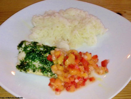 Kabeljau mit Pfirsich Paprika Salsa