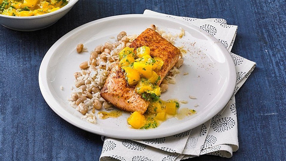 Karibischer Lachs mit Mangosalsa von NatuerlichLecker