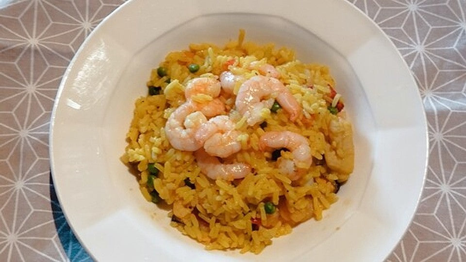 Reispfanne Paella-Style mit Garnelen und Thunfisch von RoMy_Testküche