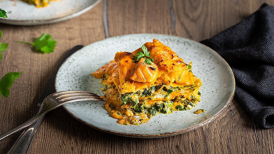 Lachs-Lasagne mit Spinat