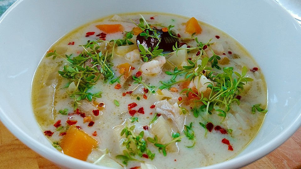 Fischsuppe mit Fenchel, Garnelen und Kokos von Tickerix