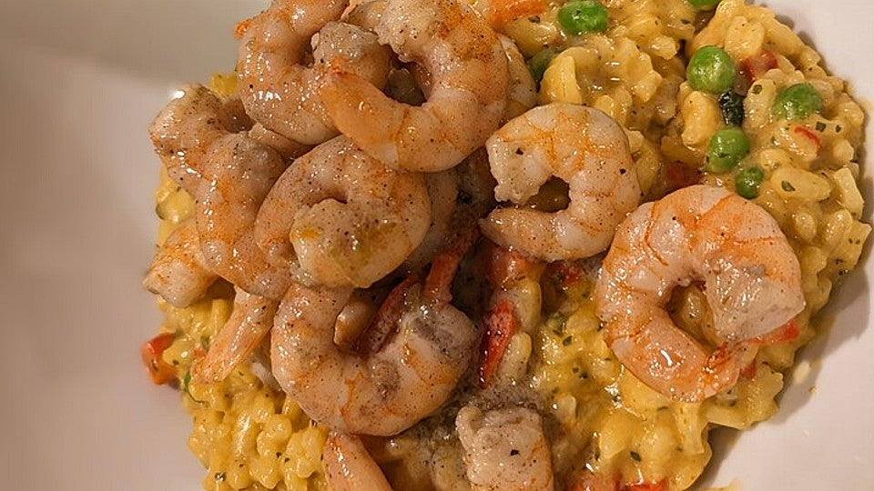 Thai Curry Risotto mit Garnelenspießen und Chiliöl von Kleines Kulinarium