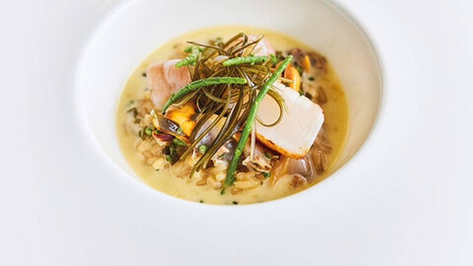 Dashi-Risotto mit Meeresfrüchten & Kombu-Alge von AntonSchmaus