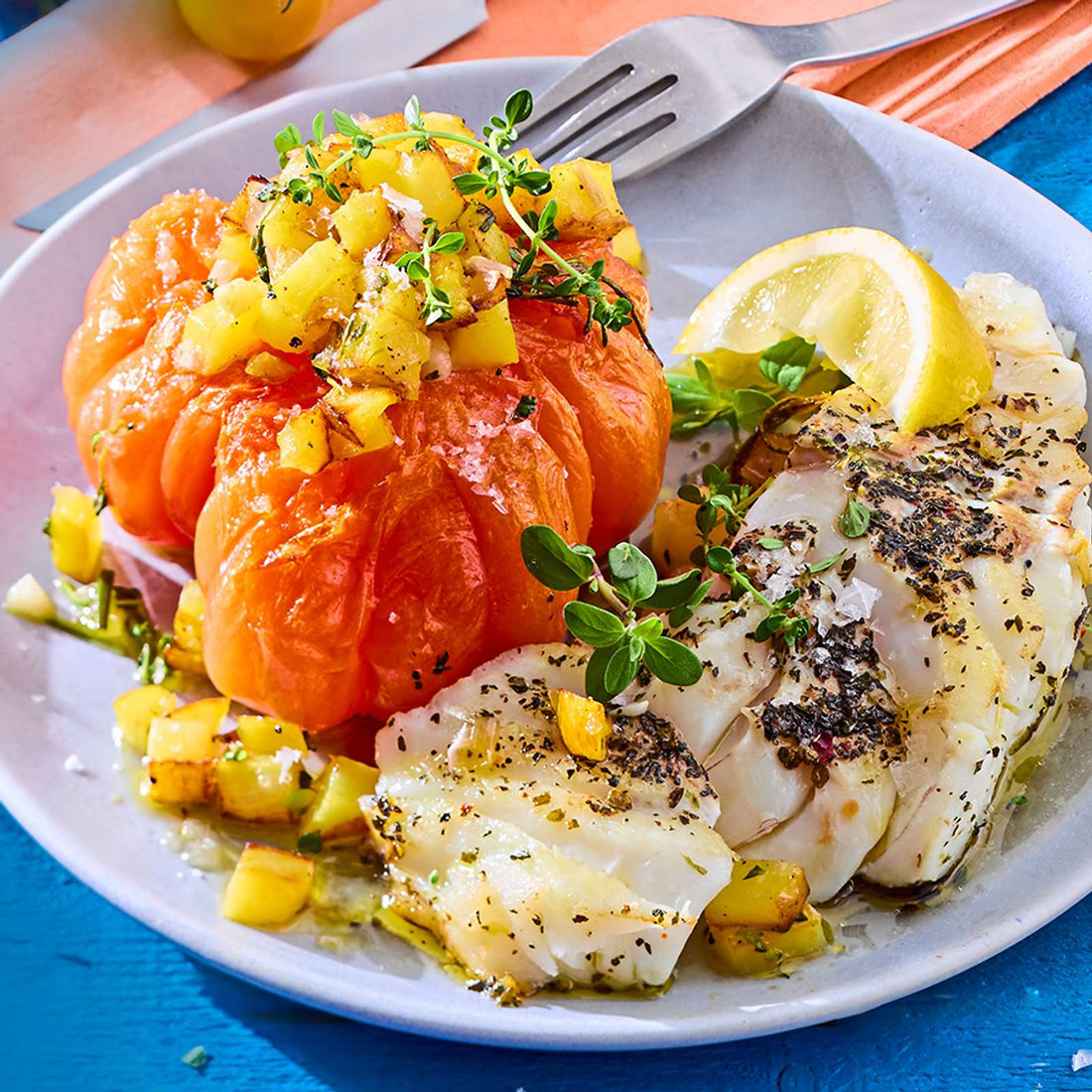 Provenzalische Tomaten zu mediterranem Kabeljau