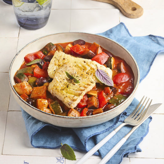 Ratatouille-Bowl mit Kabeljau