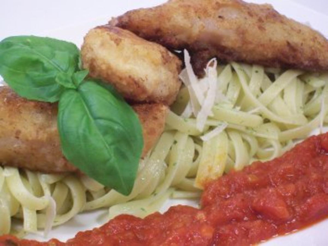 Piccata vom Seeteufel auf Bärlauchpasta an Tomatenmarmelade