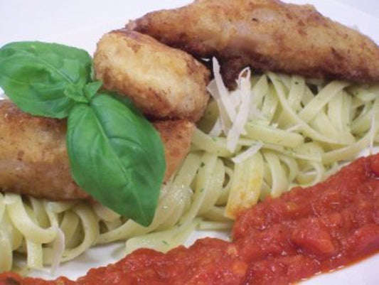 Piccata vom Seeteufel auf Bärlauchpasta an Tomatenmarmelade