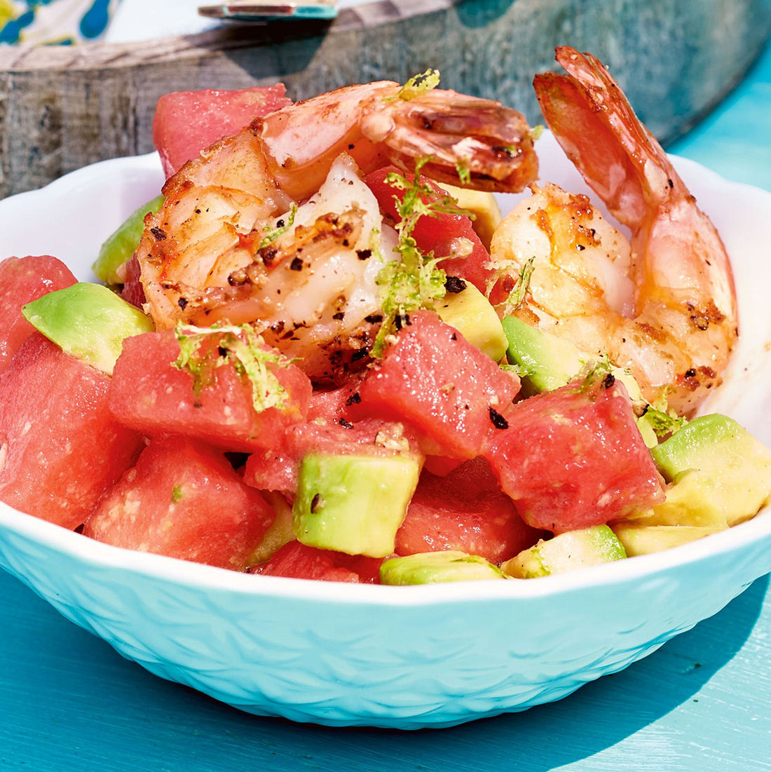 Melonen-Avocado-Salat mit Garnelen