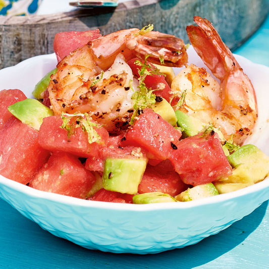 Melonen-Avocado-Salat mit Garnelen