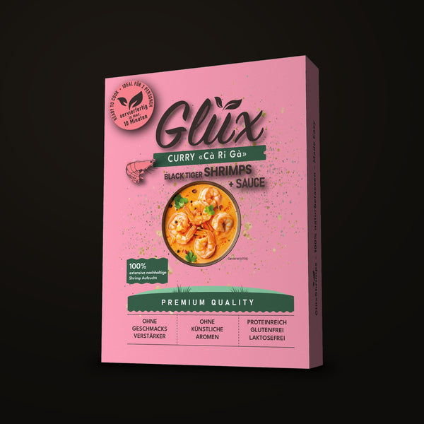 GlüxShrimps Curry Ca Ri Ga – Black Tiger Shrimps mit Curry-Sauce, Ready to Cook, Packung 350 g
