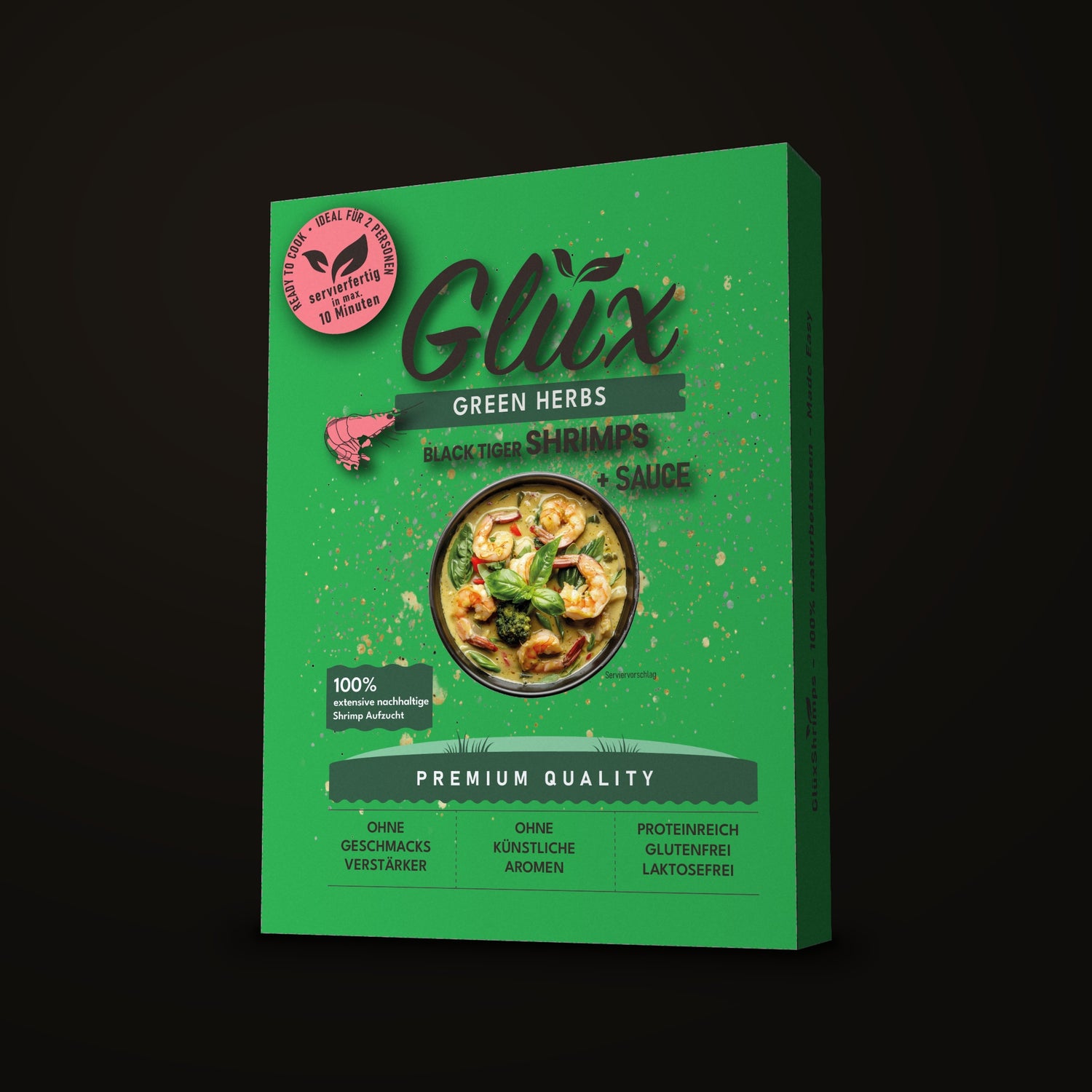 GlüxShrimps Green Herbs – Black Tiger Shrimps mit Kräuter-Sauce, Ready to Cook, Packung 350 g
