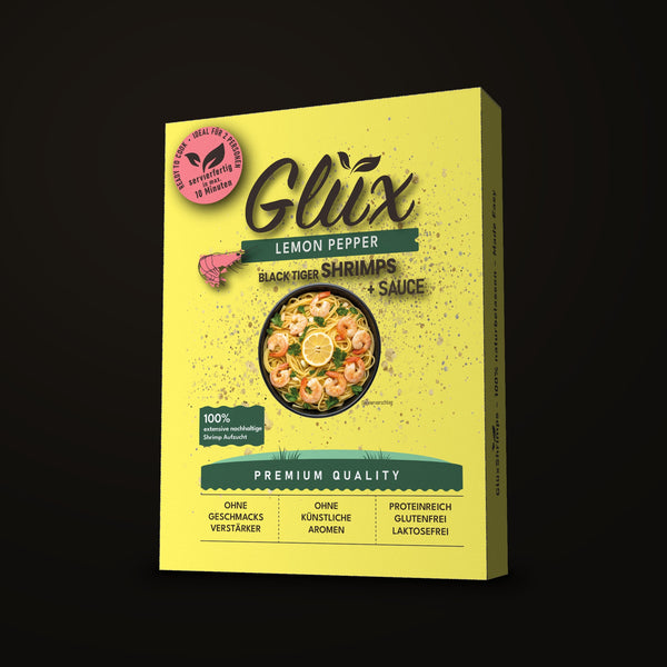 GlüxShrimps Lemon Pepper – Black Tiger Shrimps mit Zitronen-Pfeffer-Sauce, Ready to Cook, Packung 350 g
