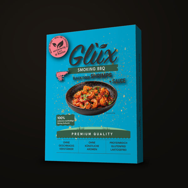 GlüxShrimps Smoking BBQ – Black Tiger Shrimps mit BBQ-Sauce, Ready to Cook, Packung 350 g